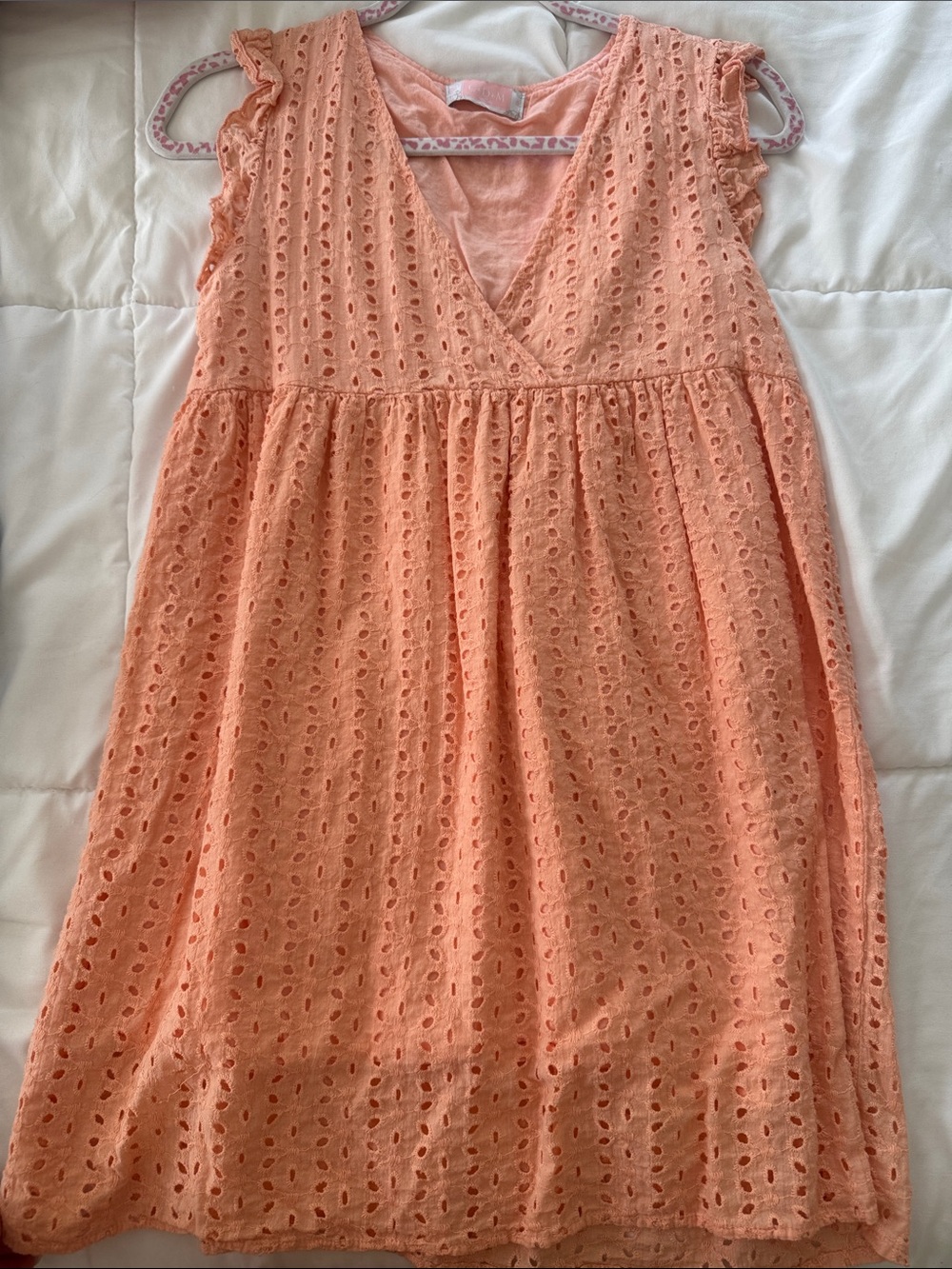 Peach Eyelet V-Neck Mini Dress